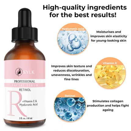 Retinol Facial Serum with Hyaluronic Acid for Microneedling, High Dosage | Test Winner | Wrinkle Removal with Instant Effect | Anti-Aging Facial Serum | Acne Mark &amp; ​​Pigment Spot Remover for the Face | 60 ml