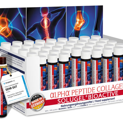 PharmaVital Alpha Peptide Collagen Drinking Ampoules (50 pcs) – 10,000mg Collagen Hydrolysate SOLUGEL(R), Vitamin C Selenium Rosehip, Premium, with bioactive peptides for bones, joints, skin