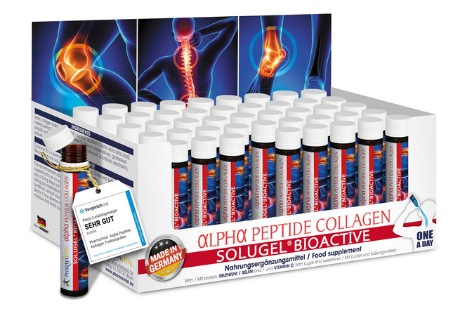 PharmaVital Alpha Peptide Collagen Drinking Ampoules (50 pcs) – 10,000mg Collagen Hydrolysate SOLUGEL(R), Vitamin C Selenium Rosehip, Premium, with bioactive peptides for bones, joints, skin