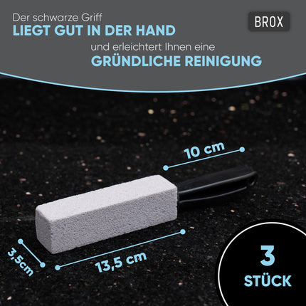 BROX® Pumice Stone Toilet 3 Pieces – Toilet Cleaner for Stubborn Urine Scale &amp; Limescale – Pumice Stone Toilet – Toilet Stone for Effective Cleaning – Cleaning Stone – Urine Stone Remover with Black Handle