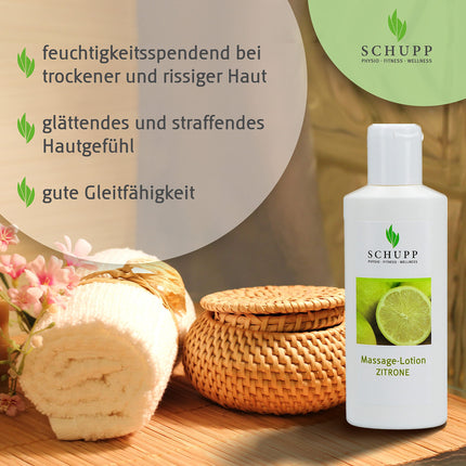 SCHUPP Massage Lotion Lemon, 200ml - Massage cream for good lubrication - moisturizing lotion for dry &amp; chapped skin - Made in Germany