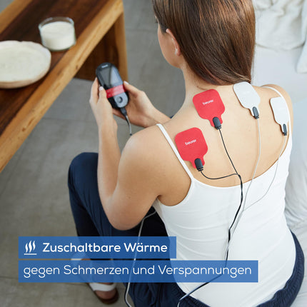 Beurer EM 59 Heat digital TENS / EMS device, 4-in-1 electrical stimulation device for pain therapy, muscle stimulation, massage and heat therapy, including 4 electrodes and battery