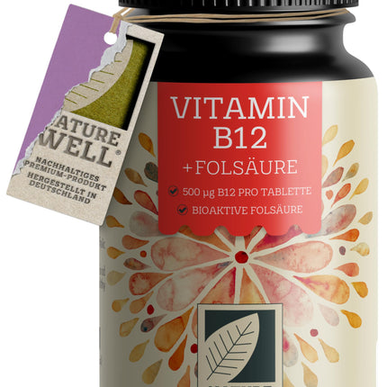 High-dose vitamin B12 - 365 tablets with 500µg of vitamin B12 + 200µg of folic acid per tablet - with methylcobalamin, adenosylcobalamin &amp; hydroxocobalamin vitamin B12 - laboratory-tested with certificate - 100% vegan