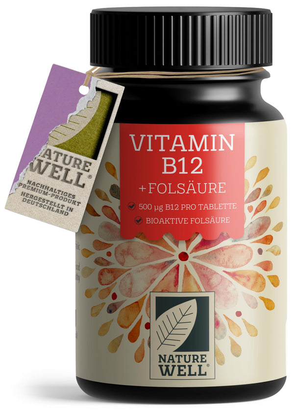 High-dose vitamin B12 - 365 tablets with 500µg of vitamin B12 + 200µg of folic acid per tablet - with methylcobalamin, adenosylcobalamin &amp; hydroxocobalamin vitamin B12 - laboratory-tested with certificate - 100% vegan