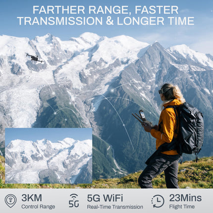 BEZGAR BD901 Drone with Camera for Adults 4K Long Range - Foldable Mini Drone with 4K Video, 3-Axis Gimbal, 3km Transmission, 23 Minutes Flight Time, Return Home, Follow Me