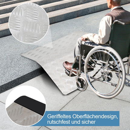 Vigevee door threshold ramp, wheelchair ramp made of aluminum, wheelchair ramp, load capacity 270 kg, threshold ramp, threshold bridge, non-slip, portable with handles (60 x 70 x 10 cm)