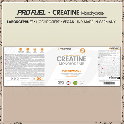 Creatine Monohydrate Powder 1kg / 1000g pure creatine monohydrate in micronized quality - optimally high-dose creatine monohydrate - creatine powder without additives, 100% vegan - 292-day supply