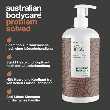 Australian Bodycare Hair Rinse 500 ml | Head lice shampoo after head lice treatment for the whole family | Tea tree oil shampoo with 100% natural tea tree oil