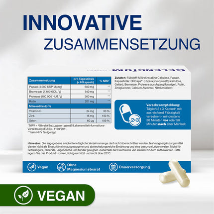 GELENCIUM® Enzyme Complex I Highest daily enzyme dose: 1,500 mg I With rutin as a plant-based enzyme activator I With micronutrients for healthy joints, cartilage &amp; bones I 100 Capsules