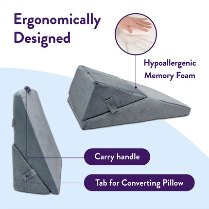 Byre® Wedge Pillow | Folding Wedge Pillow | Adjustable Pillow for Sitting, Reading, Back Pain, Leg Pain, Heartburn, Acid Reflux (Gray)