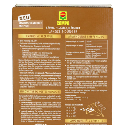 COMPO Trees, Hedges, Shrubs Long-Term Fertilizer, Environmentally Friendly Formula, 6 Months Long-Term Effect, 2 kg, For 40 Meters of Hedge