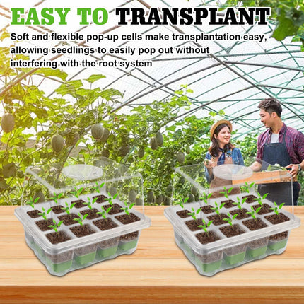 Leikurvo Indoor Greenhouse Seedling Box, Reusable Seedling Tray with 12 Planting Holes and Raised Lid Mini Greenhouse Seedling Trays for Plants, Herbs, Flowers, Vegetables and Fruits