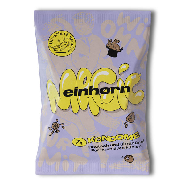 einhorn condoms I 7-pack Magic I 7 pieces I Standard size 53 mm I Vegan, hormone-free contraception I Natural lubricant I Sustainable and safe