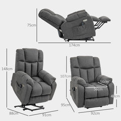 HOMCOM TV Chair with Stand-Up Aid, Electric Adjustable, Recliner Chair with Reclining Function, TV Chair with Remote Control, 2 Side Pockets and Footrest, USB Port, Dark Grey