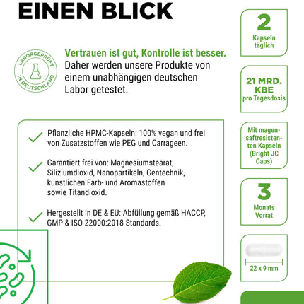 Probio 20 - Culture Complex with 20 bacterial strains + organic inulin - 180 gastro-resistant capsules Bright JC Caps® - 21 billion lactic acid bacteria per daily dose - High dosage - Vegan -