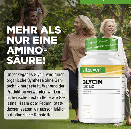 Glycine - 365 Capsules - Highly dosed with 2000 mg L-Glycine per daily serving - Particularly high purity - no additives - Vegan