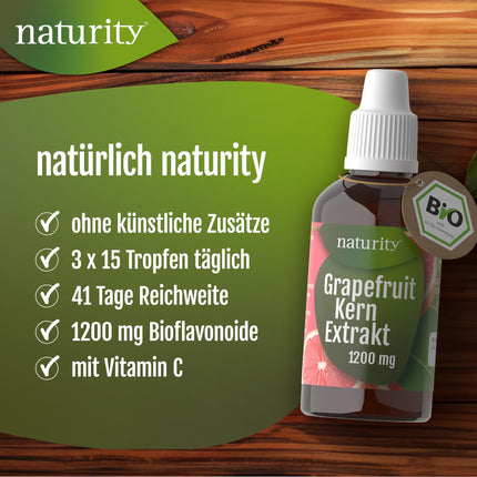 Organic grapefruit seed extract, 1200 mg bioflavonoids/100 ml, certified organic quality, vegan and made in Germany, easy and clean to use