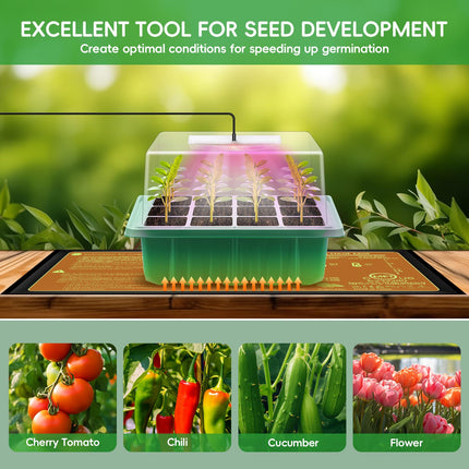 Verdenu Heat Mat Plant Heating Mat, 25 * 52 cm Heating Mat with Digital Thermostat Controller Combo Set, Propagation Heating Mat for Plant Germination, Indoor Greenhouse Propagator, Greenhouse