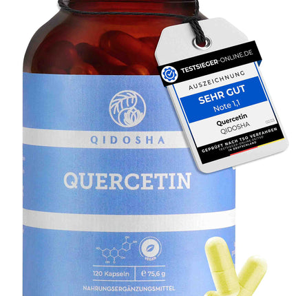 QIDOSHA® Quercetin Capsules High Dose, TEST WINNER 02/23*, 120 pcs/jar, 500mg pure quercetin per capsule, quercetin content tested by external laboratory, German production