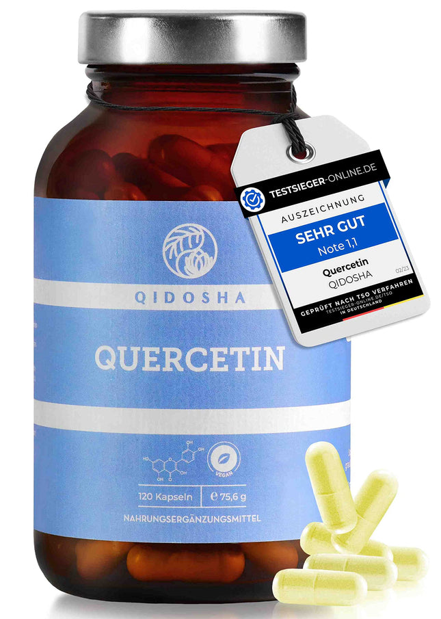 QIDOSHA® Quercetin Capsules High Dose, TEST WINNER 02/23*, 120 pcs/jar, 500mg pure quercetin per capsule, quercetin content tested by external laboratory, German production