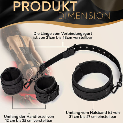 DaniChou® 3-in-1 Bondage Set with Collar &amp; Handcuffs, Premium SM Toys for Couples, Bondage Set, Handcuffs, BDSM Collar, Restraints, Sex Toys for Couples, Sex Toys Erotic