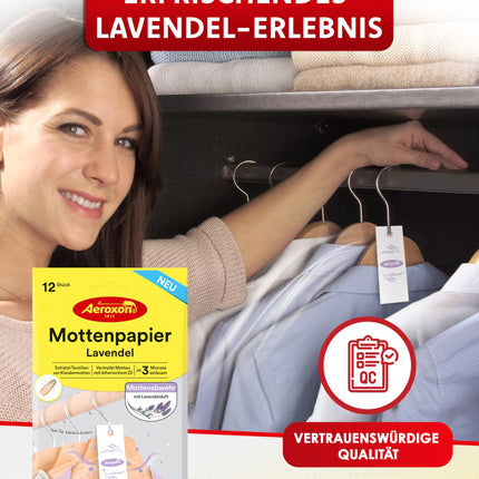Aeroxon Moth Protection Wardrobe 24 Moth Papers - Effective protection against clothes moths, textile protection for up to 3 months, lavender scent, moth protection paper for clothes, wardrobe &amp; textiles