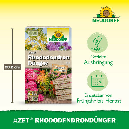 Neudorff Azet Rhododendron Fertilizer – Organic rhododendron fertilizer with mycorrhiza ensures colorful and magnificent blooms with a 3-month long-term effect, 1 kg