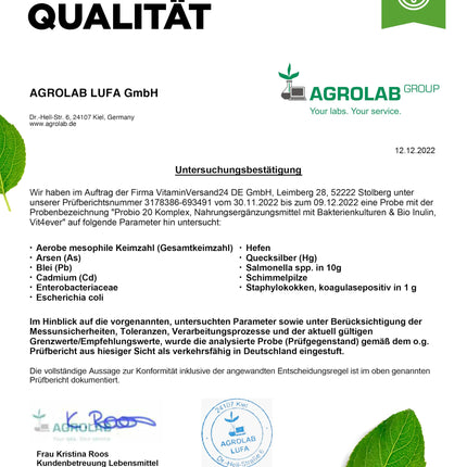Probio 20 - Culture Complex with 20 bacterial strains + organic inulin - 180 gastro-resistant capsules Bright JC Caps® - 21 billion lactic acid bacteria per daily dose - High dosage - Vegan -