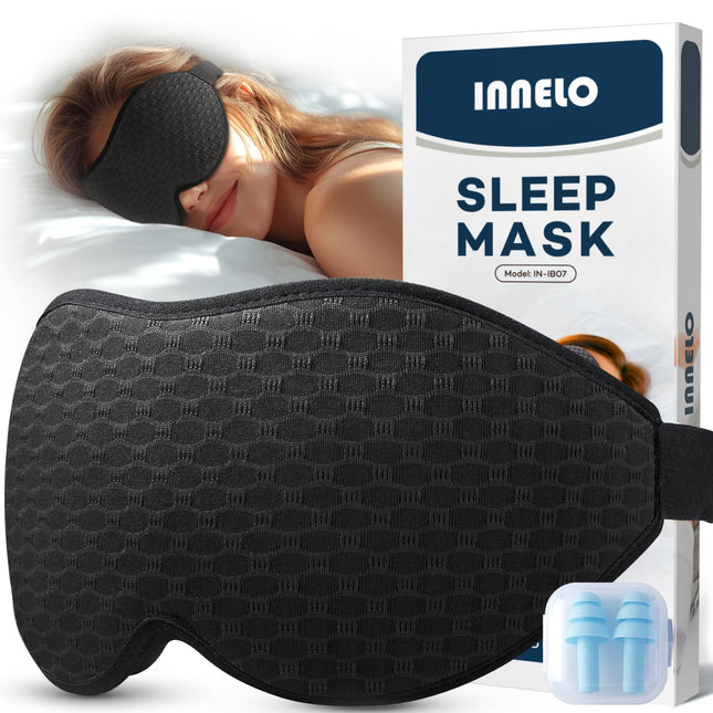 INNELO 3D Sleep Mask for Men and Women, 2025 Sides Upgraded Eye Mask for Side Sleepers, 100% Light Blocking Ergonomic Sleeping Mask with Comfortable Pressure-Free Eye Sockets for Travel, Black