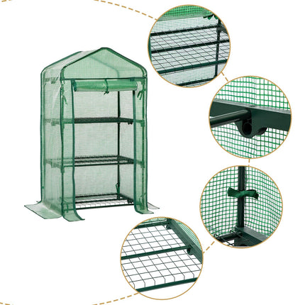 LARMNEE Small Greenhouse, Plastic Greenhouse Balcony, Tomato Greenhouse Stable, 3 Shelves Greenhouse, 69 x 49 x 126 cm, Terrace Grow House, PE Mesh Film, Space-Saving, Garden, Green EGN03GH02