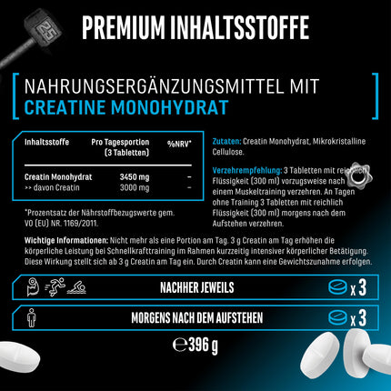 Creatine Ultra Tabs - 300 tablets with 1150 mg of pure creatine monohydrate each - 100 applications - Premium: Ultrafine + mesh factor of 200 - High dosage - Vegan