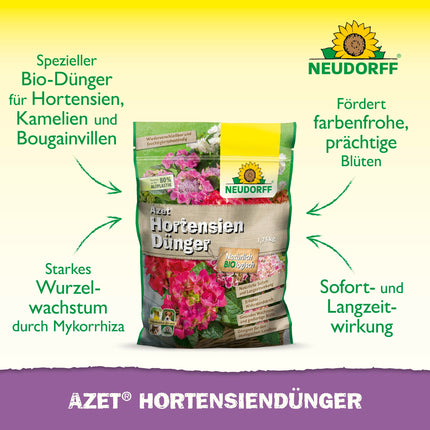Neudorff Azet Hydrangea Fertilizer – Organic hydrangea fertilizer with 100 days of long-term effect ensures color-intensive hydrangeas, camellias, and bougainvilleas, 1.75 kg