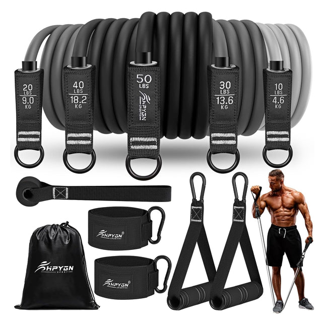 Fitness Bands Resistance Bands Set, 150lb Resistance Bands with Door Anchor, Handles, Ankle Straps, 5 Resistance Levels, Portable, Ideal for Strength Training, Pilates, Physical Therapy, For Men and Women