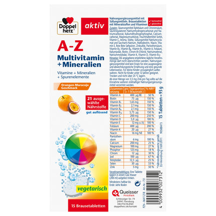 Doppelherz AZ Multivitamin + Minerals - 21 selected nutrients to support health and well-being - 15 effervescent tablets