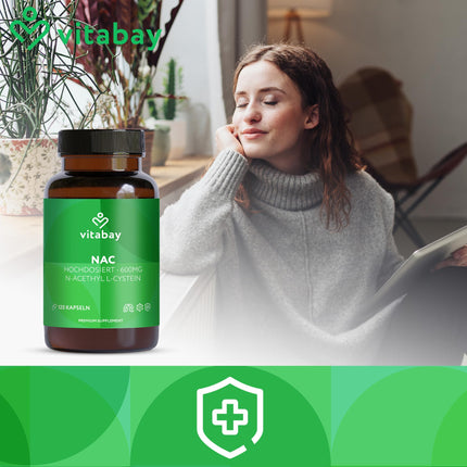 Vitabay NAC Capsules 600mg – 120 Vegan Capsules with N-Acetyl-Cysteine ​​– High Dose N-Acetyl-L-Cysteine ​​– Laboratory Tested &amp; No Additives – GMO-Free &amp; Vegan