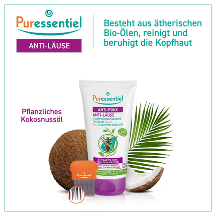 Puressentiel - Anti-Lice Shampoo Mask 2 in 1 with Comb - Natural Treatment against Lice, Larvae, and Nits - Active ingredient 100% of natural origin - 150 ml