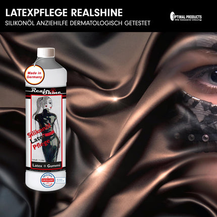 Optimal Products Latex Care REALSHINE Silicone Oil 1 Liter | dermatologically tested oil for latex | professional rubber care and economical donning aid | odorless latex care for a high-gloss finish