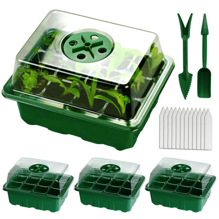 Jujey 4 Pack Mini Greenhouse and Growing Equipment, Grow Box, Indoor Greenhouse with Lid and Ventilation, Growing Kit Ideal for Plant Growth and Seed Germination Green