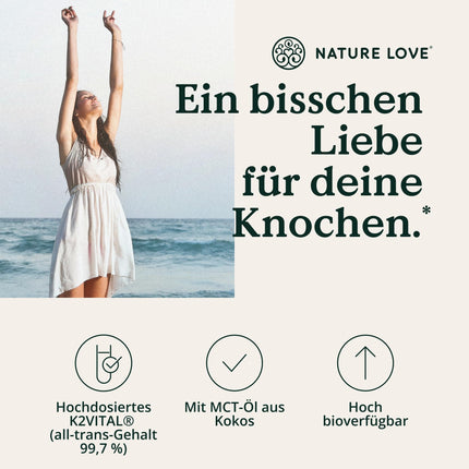 NATURE LOVE® Vitamin K2 MK7-200µg - 1700 Drops (50ml) - Highest all-trans content 99.7+% - High-quality: K2VITAL® by Kappa - dissolved in MCT coconut oil - High-dose, vegan &amp; produced in Germany