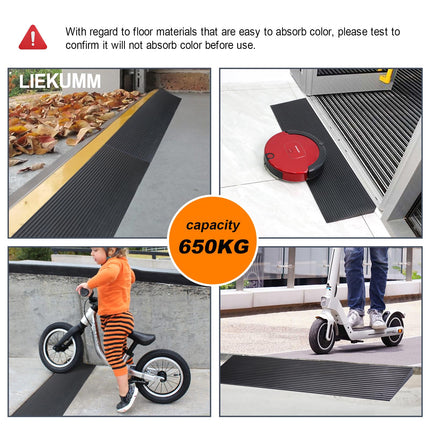LIEKUMM rubber threshold ramp 1.5cm high, 650kg load capacity wheelchair ramp, non-slip threshold ramp for doorways, curbs, steps, scooters, strollers, motorcycles