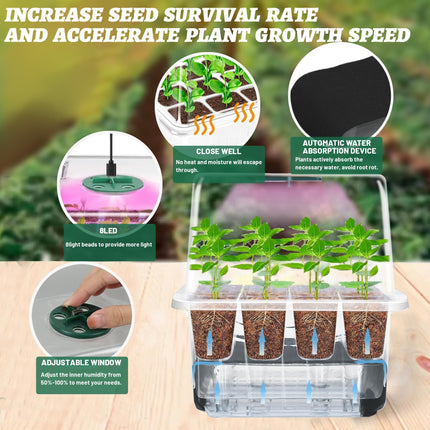 VEEKAY Indoor Greenhouse Propagator, Self-Watering Mini Greenhouse Propagation Set, 6 Pieces 72 Hole Greenhouse Propagation Tray, Seedling Starter Trays with Lid Ventilation for Seedling Plant