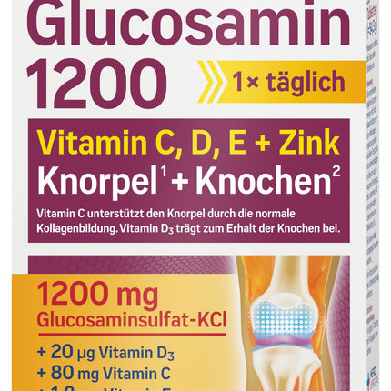 tetesept Glucosamine 1200 - 1 x 30 tablets - Supplement with glucosamine and high-dose vitamin D3 &amp; vitamin C - for healthy bones and cartilage (dietary supplement)