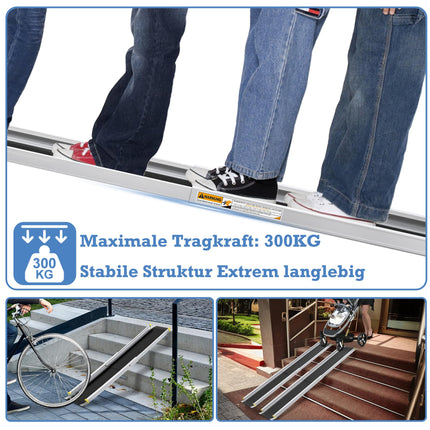 YRHome 2X Telescopic Wheelchair Ramp 107-183cm Adjustable Telescopic Ramp Anti-Slip and Portable Telescopic Ramp up to 300 kg for Manual Wheelchairs Aluminum Ramp for Stairs and Thresholds