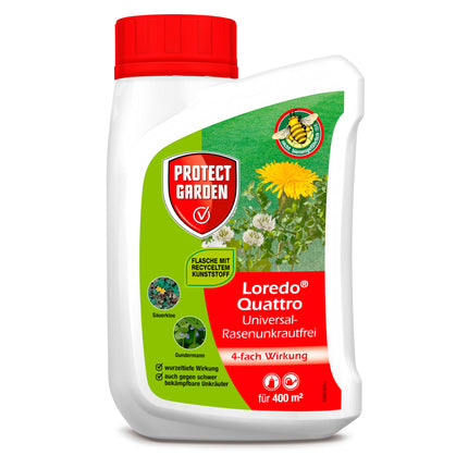 PROTECT GARDEN Universal Lawn Weed Killer Loredo Quattro Lawn Weed Killer against stubborn weeds with 4-fold action, 400 ml