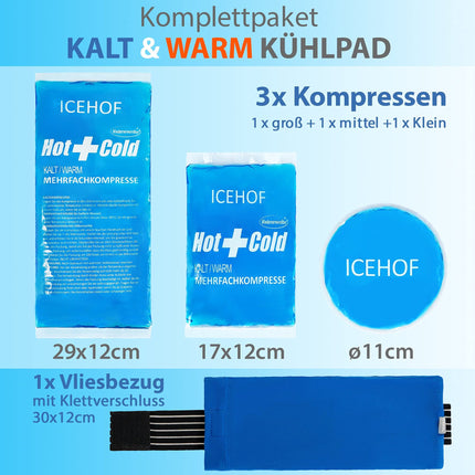 ICEHOF Cooling Pads (3x) with fleece cover - Incl. Velcro fastener - Cuddly soft, long cooling time, cooling pack gel cooling pack cooling gel cooling compress cooling pad cooling compresses cooling bag ice pack cold compress blue