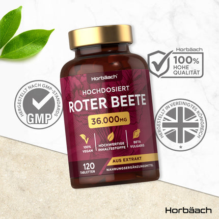 Beetroot Tablets High Dose 36,000mg | 120 Vegan Tablets | Beetroot Superfood | Beetroot Extract | Horbaach