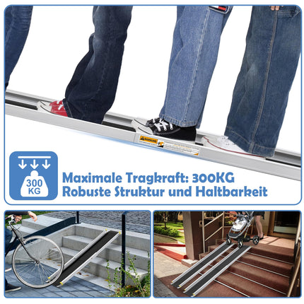 LARS360 2 x Telescopic Wheelchair Ramp Telescopic Ramps Aluminum Access Ramp for Stairs Stair Ramp for Wheelchair Ramp up to 300 kg, Adjustable Telescopic Ramp 106.5-152-183cm