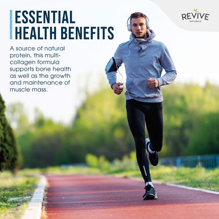 Revive Naturals Multi-Collagen Protein Powder - Types I, II, III, V &amp; X - Hydrolyzed Grass-Fed Beef, Wild-Caught Fish and Free-Range Chicken, Unflavored, Halal - (400g), Powder