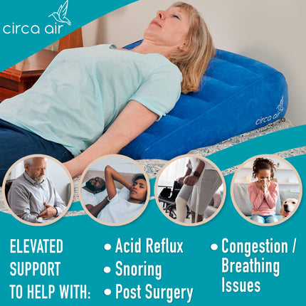 Circa Air Inflatable Wedge Pillow for Travel - Lightweight &amp; Portable Travel Wedge Pillow for Sleeping, Acid Reflux, GERD, Snoring for Back, Leg Elevation &amp; Knee Support Bed Wedge Pillow
