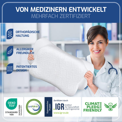 EULIN® PILLOW - Orthopedic pillow for ergonomic deep sleep - Premium memory foam neck pillow - Neck support pillow IGR certified